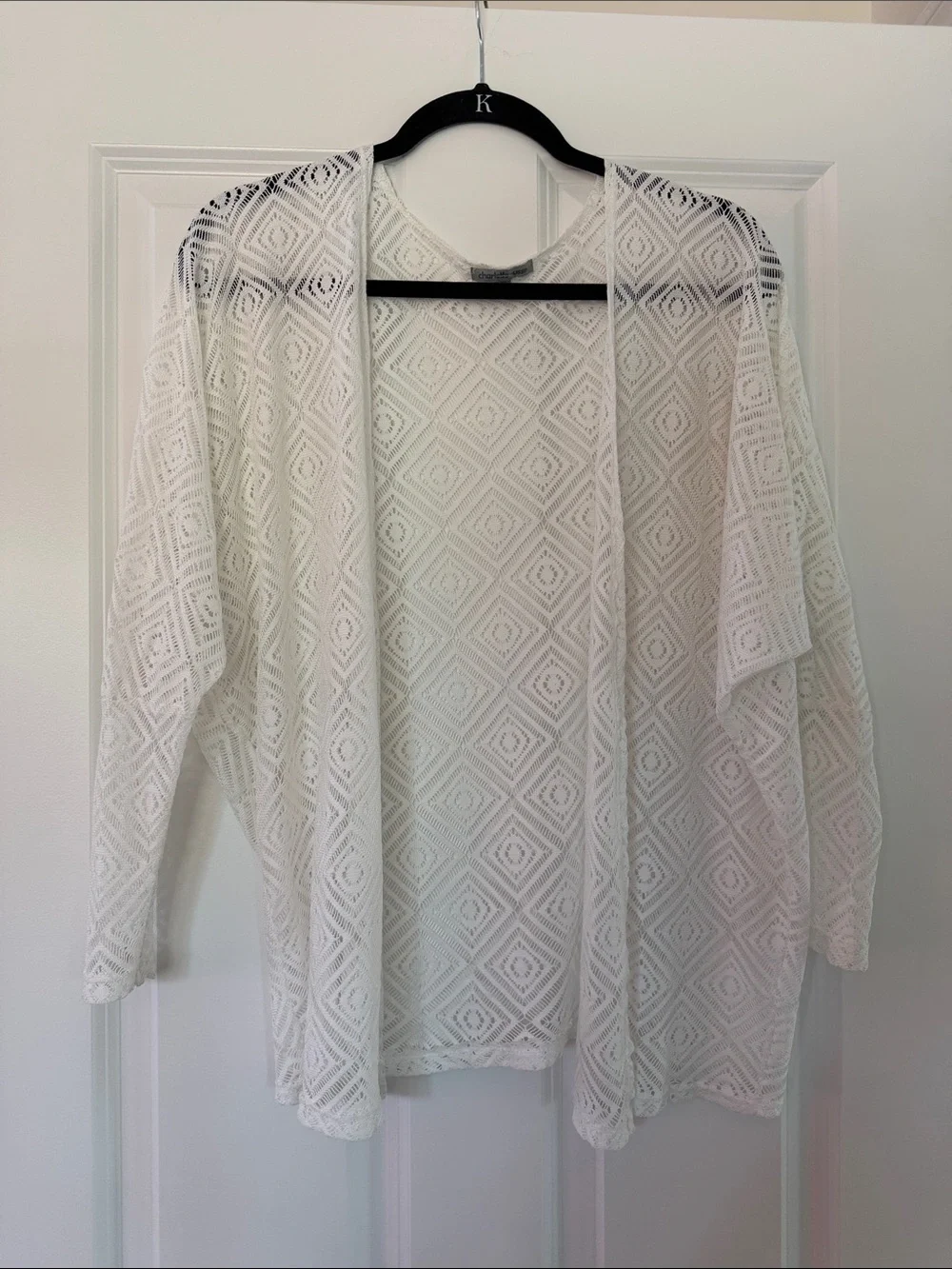 Charlotte Russe Diamond Lace Open-Front White Cardigan